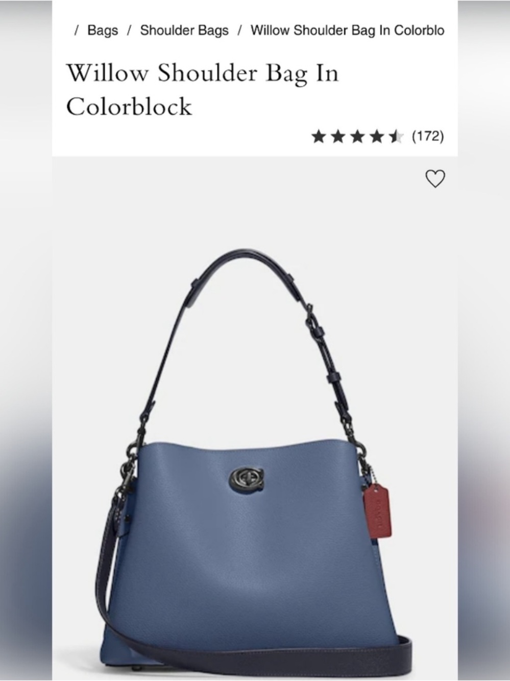 Coach Willow Colorblock Shoulder Bag in Blue with Red Tag